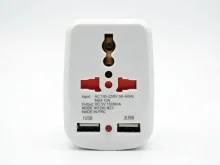 Універсальний перехідник‑тройник з 2 USB: Schuko + NEMA 1‑15 для Європи, США, Японії | Швидка зарядка та розетки