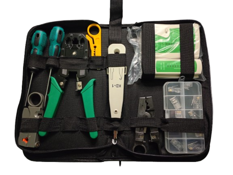Набор сетевика для обжимки, тестирования и монтажа витой пары в чехле