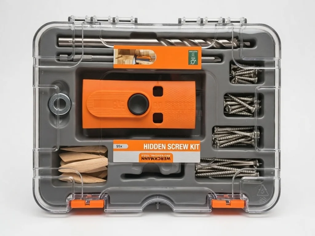 Набор саморезов и дюбелей Werckmann 55 элементов с шаблоном для скрытого крепления